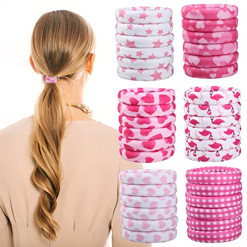 Hair Ties For Girls, 36 Pcs Soft Thick Seamless Nylon Elastic Hair Ties No Damage Pony Tails Holders For Thin Fine Hair Cute Fabric Hair Ties For Women - 6 Colors With Prints (Romantic Red) #TOP24