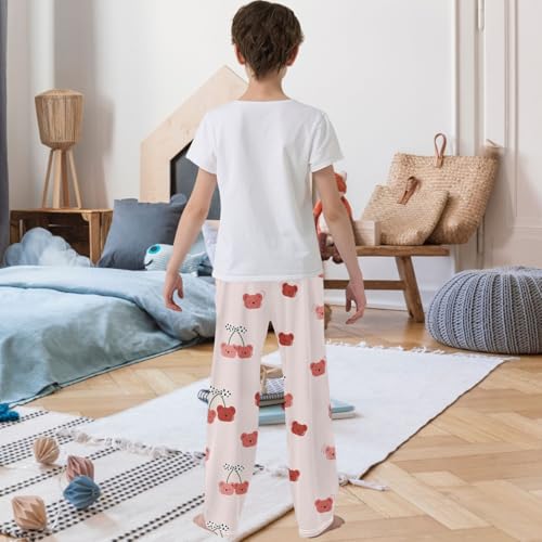 Boy's Pants Red Cherry Shape Bear Jogger Pants Elastic Waist Long Bottoms Trousers with Pockets 6-14 Years3