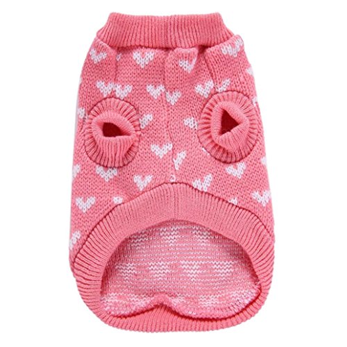 Angelof vêtement Chien Habit Pull Tricot pour Chien Rose Coeur Rond Cou Petit Chien Animal Mignon VêTements Chiot Chandail (XXL)