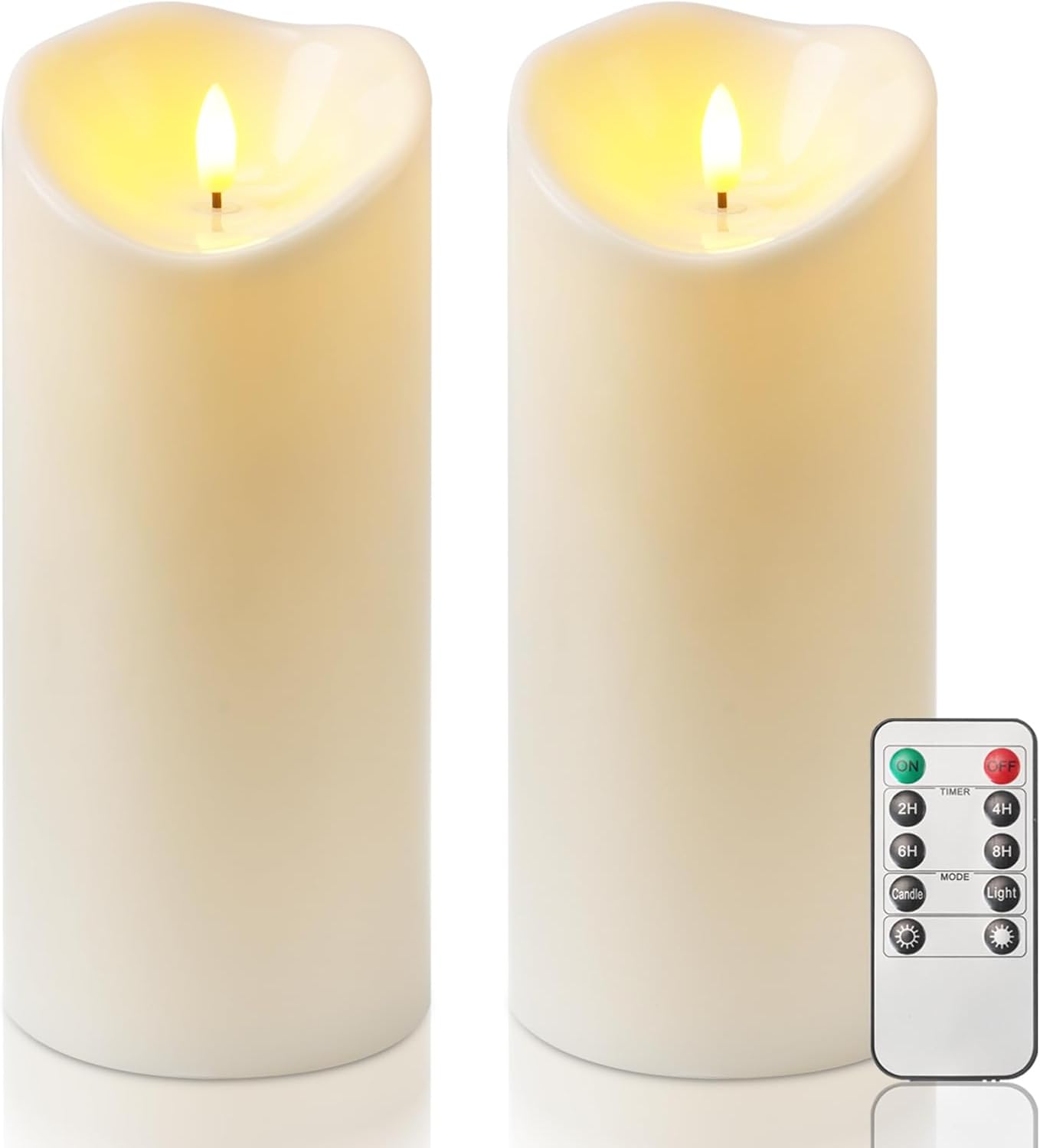 Homemory 4"x9" Outdoor Waterproof Flameless Candles with Timers and Remote Control, Battery Operated Candles, LED Plastic Candles, Ivory White, Set of 2 4"x9" Ivory White