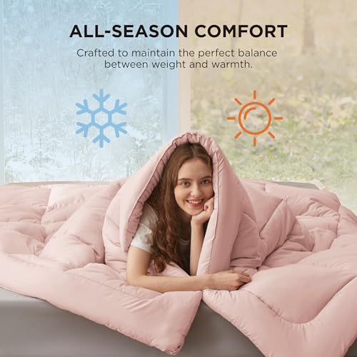 Image of Bedsure Comforter Duvet Insert - Quilted Comforters Cal King Size, All Season Duvet, GentleSoft Down Alternative Bedding, with 8 Tabs, Gifts for Women /Men, Pink, California King 96 X 102 Inches