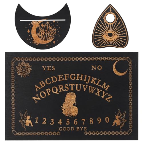 Jogo de tábuas de madeira preta Ouija de 11,8 x 7,8 polegadas, placas de conversa clássicas com ferro de passar, tabuleiro espiritual com mensagem metafísica, presentes wiccanos (2)