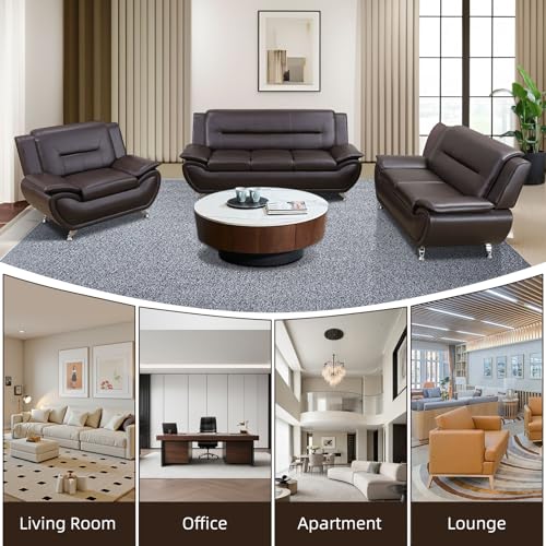 Image of Leather Sectional Couch Set, Living Room Furnishings, 3 - Piece Couch Set, Faux Leather Modern Sectional Couch Loveseat Chair Set with Sturdy Legs for Living Room /Bedroom /Office,Brown