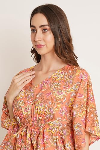 Image of COTLAND Fashions Jaipuri Cotton Kimono Sleeves Printed Longline Kaftan Top for Women