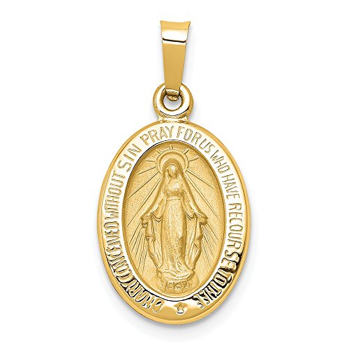 14k Yellow Gold Miraculous Medal Pendant Charm Necklace Religious Fine Mothers Day Jewelry