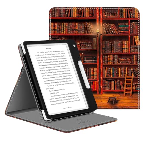 FINTIE Étui Compatible avec Kobo Libra 2 7 Pouces 2021 / Tolino Vision 6 - Coque Fixation Multipositions Housse avec Fonction Sommeil/Réveil Automatique, Bibliothèque