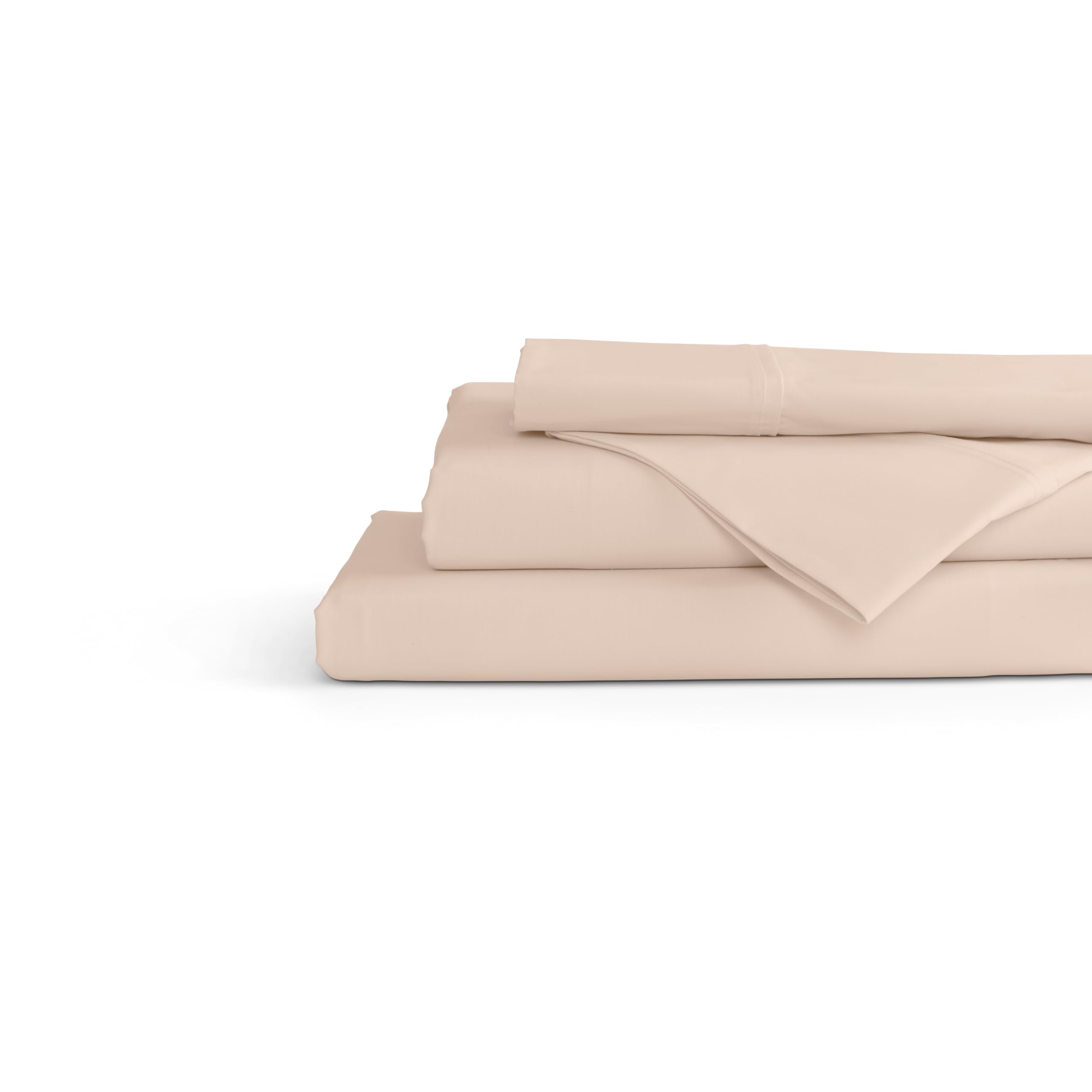 Linen Home 100% Cotton Percale Sheets Twin Size, Sand Shell, Deep Pocket, 3 Pieces Set- 1 Flat, 1 Fitted and 1 Pillowcase, Crisp Cool and Strong Long Staple Bed Linen