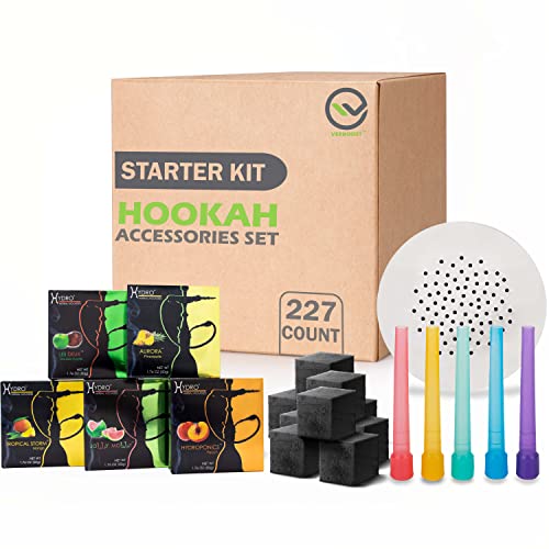 Hookah Accessories Set, with 72 Charcoal, 50 Disposable Mouth Tips, Hydro 5 Flavor Assortments, 100 Pre-Punched Aluminum Foil Covers (5 Flavors)