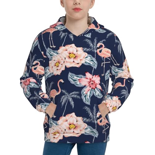 Flamingo and Palm Trees Kid Hoodies Boys Sweatshirts Girls Pullover with Pocket