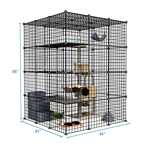 Outdoor Cat House Cat Cages Enclosure with Super Large Enter Door, Balcony Cat Playpen with Platforms,DIY Kennels Crate Large Exercise Place Ideal for 1-4 Cats