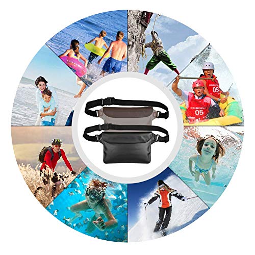2 Pack de Riñoneras Impermeables con Cinturón Ajustable, Bolsa Impermeable para Mantener Seguro y Seco Teléfono y Valores, para Deportes Acuáticos y Playa (gris+negro) miniatura 7