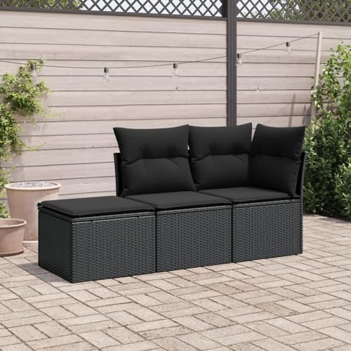Faroom 3-tlg. Rattan Balkon Sofa mit Stauraum, Schwarz, 62 x 69 cm, Gartenlounge, 3 Sitzer
