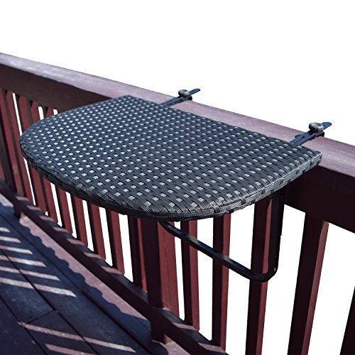 Image of Oakland Living Balcony Railing Wicker Table, Black