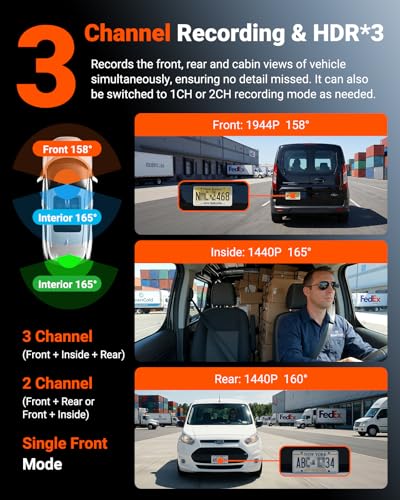 Image of Vantrue N4S 3 Channel Dash Cam for Delivery &Cargo Vans, 2.7K+1440P+1440P Front Inside Rear,PlatePix,STARVIS 2 x HDR x IR Night Vision,Voice Control,GPS,24 /7 Parking Mode,Supports 1TB Max
