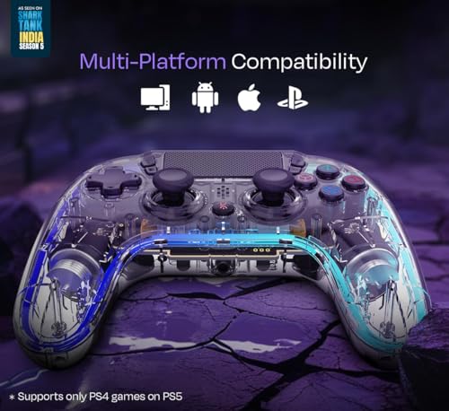 Image of Kreo Mirage Wireless RGB Gaming Controller for PC, Android, iOS & PS4 | Programmable Buttons, Turbo & Macro, Dual Vibration Motors, Hall effect Triggers & Joystic