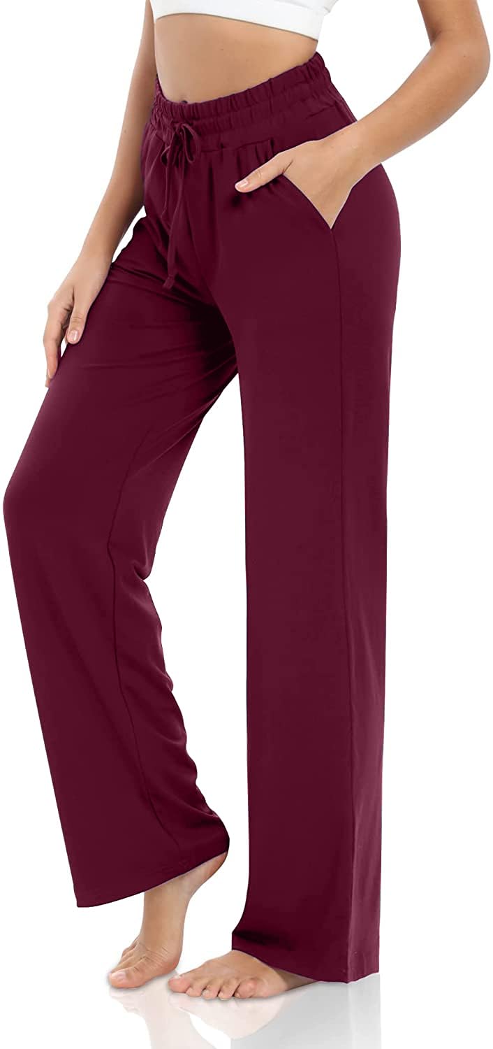 VIGVAN Jogginghose Damen Baumwolle Freizeithose Yogahose Weites Bein Aktive Freizeit Kordelzug Lose Lounge Pants Breites Bein Hausehose Sporthose mit Taschen
