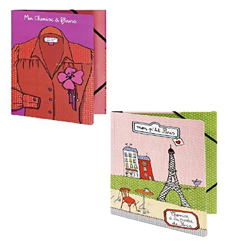 DLP-Lot de 2 chemises à rabat cartonnéeMon Pti Paris etMa Chemise à Fleurs-Dimension 24X32cm.