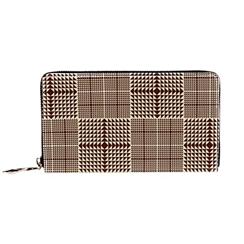 Damen-Geldbörse mit Reißverschluss, braunes Karomuster, Reise-Geldbörse, Leder-Clutch, Kartenhalter, Organizer, Handgelenke, Geldbörsen Cover