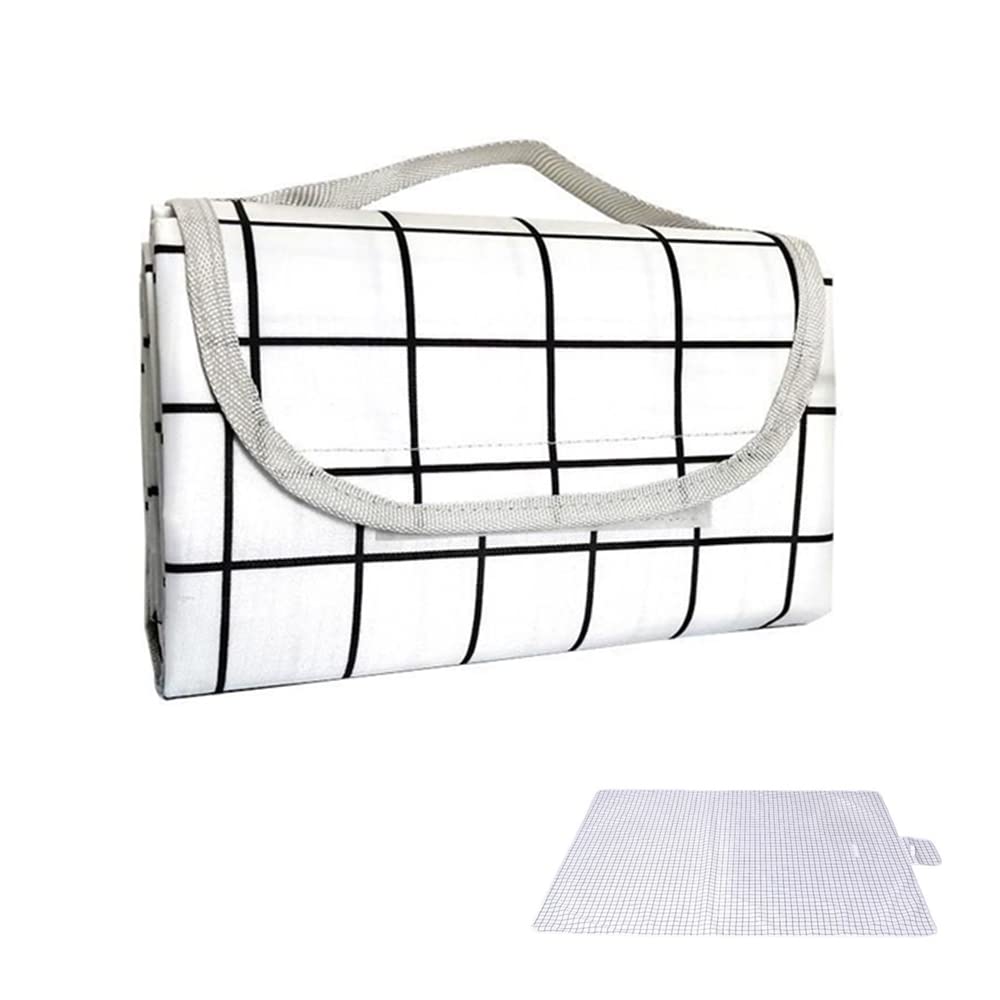 Beauenty Outdoor Picnic Blanket,Waterproof Picnic Blanket,Portable Foldable Picnic Blankets Waterproof Sandproof with Tote,Picnic Mat for Camping,Travel,Beach Mat,Hiking On Grass(White 150*200CM)