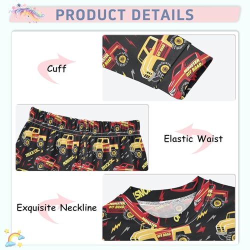 Funny Trucks Pattern Cute Pajama Sets Long Sleeve Top and Pants, Snug Fit Sleepwear for Night Wears4