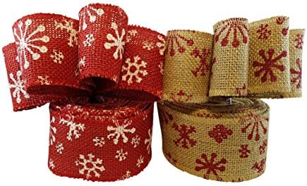 3Cats Designs Christmas Holiday Burlap Ribbon with Wired Edge - Decorate Wreaths, Gift Wrap, Christmas Tree, Bows, DIY Craft Projects - 2 Rolls, Each 2.5 Wide x 10 Yards Long