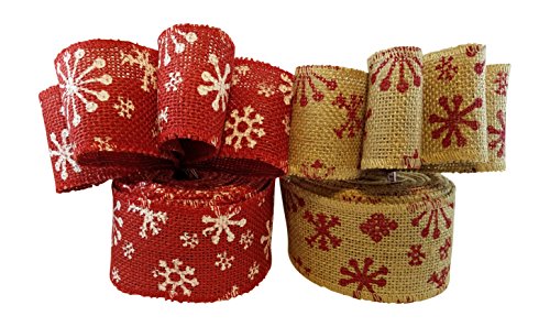 3Cats Designs Christmas Holiday Burlap Ribbon With Wired Edge - Decorate Wreaths, Gift Wrap, Christmas Tree, Bows, Diy Craft Projects - 2 Rolls, Each 2.5 Wide X 10 Yards Long #TOP1