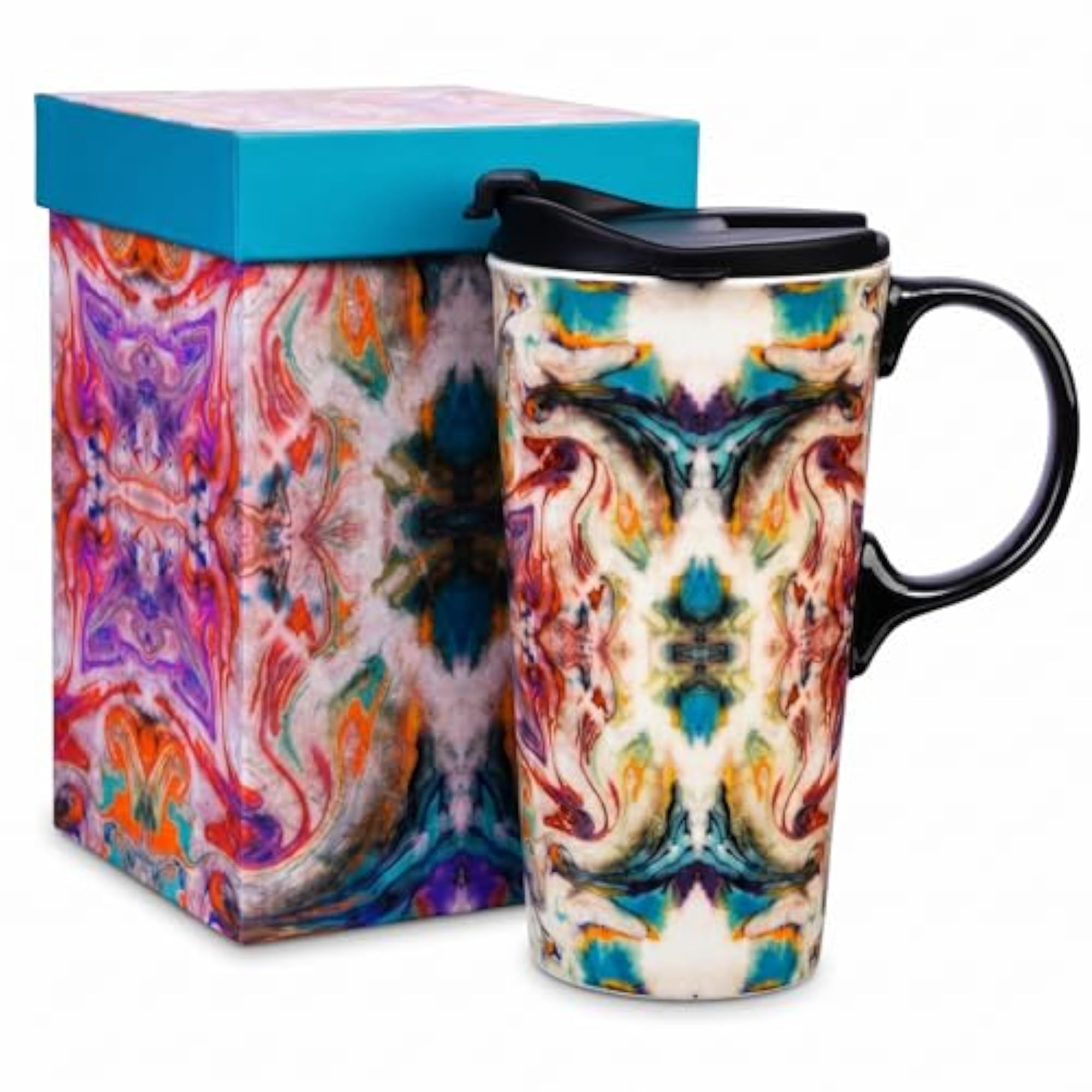 Large Ceramic Coffee Mug with Lid, 17oz