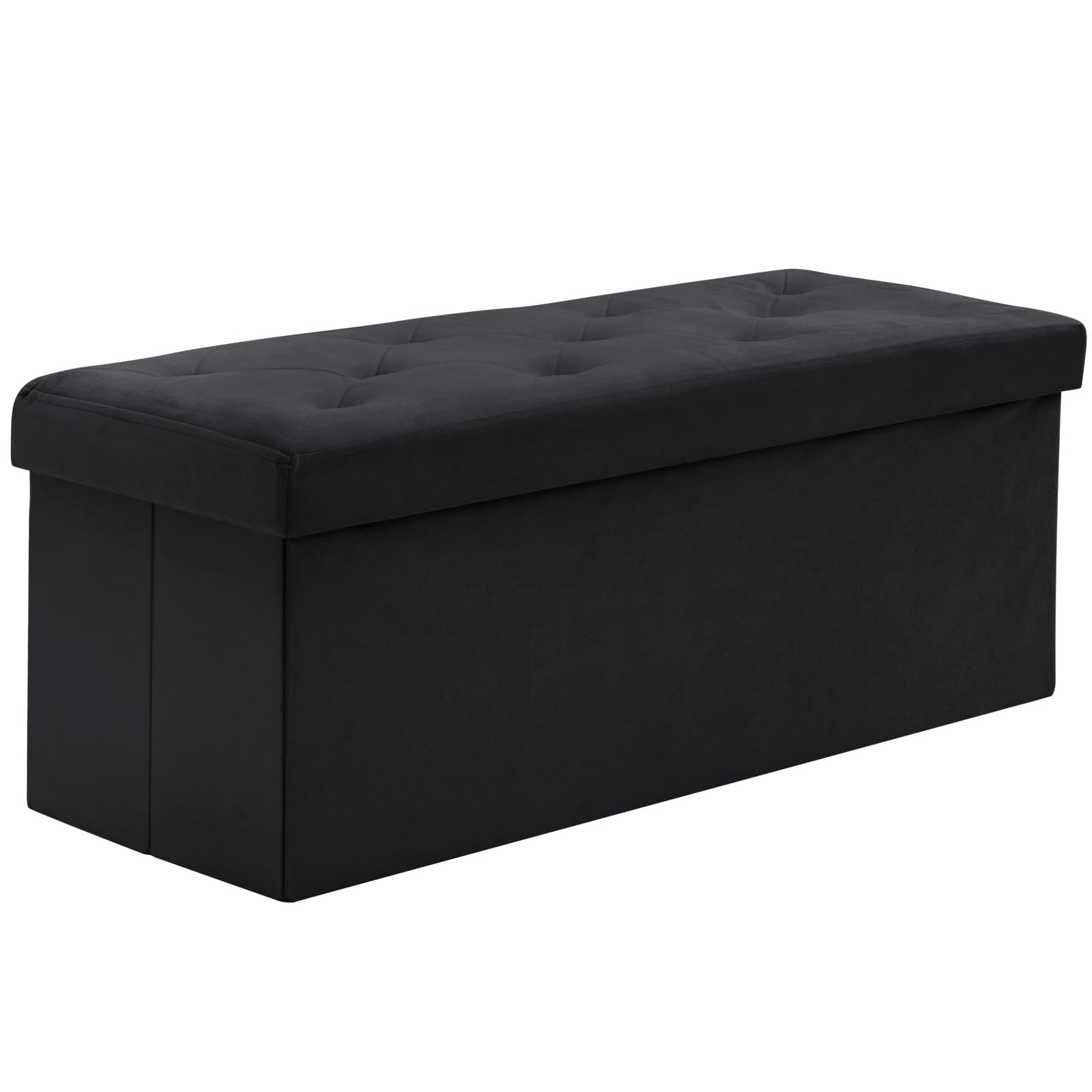 BRIAN & DANY Pouf Rangement Pliable 110x 40x 40cm, Coffre de Rangement Repose Pieds et Bout de Lit, Banc Coffre en Velours avec Couvercle, Tabouret pour Salon Chambre Entrée, Noir