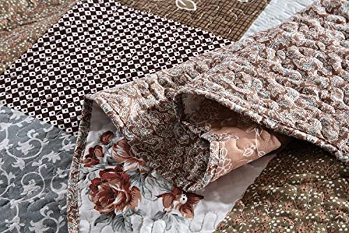 Qucover 3 Piece King Quilts Sets, Antique Chic Brown Polyester Quilt Bedspread Bedding Sets, Bed Spread Quilt Comforter King Size, 98X106 Inch #TOP5