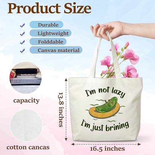 Pickles Canvas Tote Bag, Dill Pickle Grocery Bag, Farmers Market Tote, Pickle Beach Bag Gifts For Women Pickle Lovers Friends Family, Funny Spring Summer Party Reusable Shopping Bag, 072