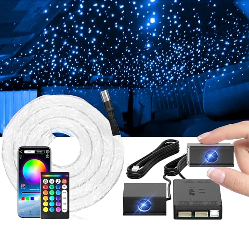 Split Starlight Headliner Kit - 400pcs 0.02in 4.9ft Fiber Optic RGBW Star Lights for Car with 2 Light Heads 16W Engine Easy to Hide,Flexible Wiring,APP/Remote Control for Car Roof Ceiling