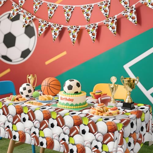 Image of Gatherfun Sports-Themed Party Pack: 2-Pack Boys Birthday Decorations, Disposable Plastic Tablecloth for Sports Birthday Party Decorations,54 x 108 Inches