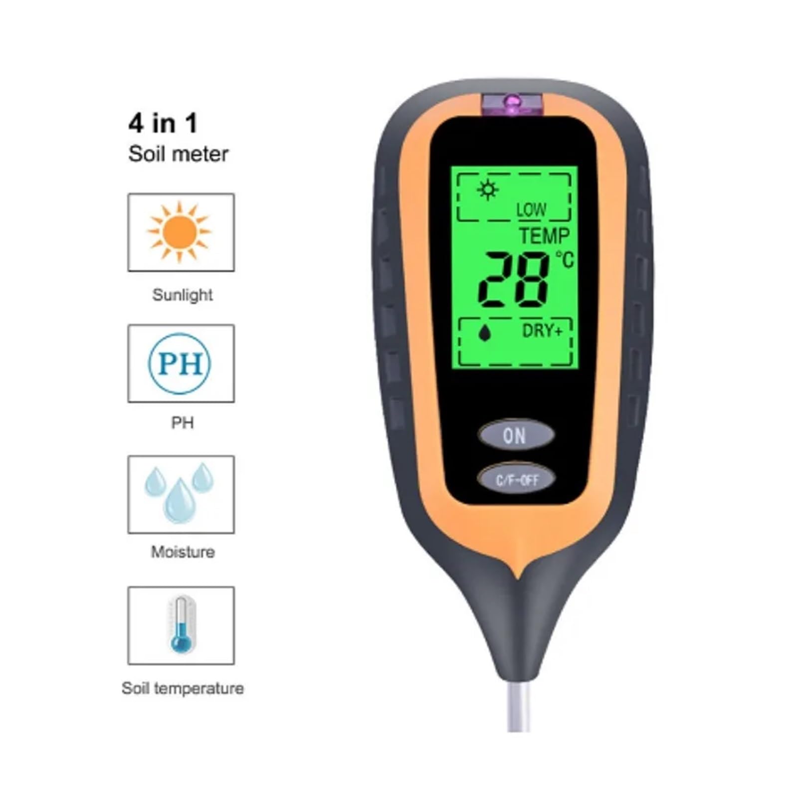 Testeur Numérique D'humidité du Sol 4 en 1, PH, Température Et Lumière du Soleil, Outil for Jardin, Ferme, Pelouse, Plante, avec Écran LCD
