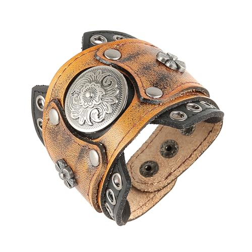 HZMAN Leather Bracelets Retro Men's Leather Cuff Bracelet Adjustable Wide Wristband Bracelet Jewelry Gift2