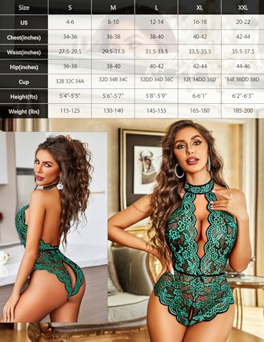 Image of Avidlove Lingerie for Women Halter Lace Bodysuit V Neck Teddy One Piece Babydoll Nightgown