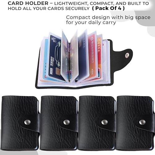 Image of Kraptick Pocket Cards Holder - Compact Lightweight Wallet for Credit and Debit Cards, Multi-Functional Card Organizer, Durable Card Carrier with 16 Slots for Easy Access & Storage (Black) (Pack of 4)