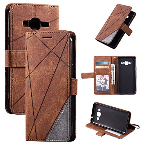 QiongNi Case for Samsung Galaxy J3 V 2016 Case Cover,Case for Samsung SM-J320A Galaxy Express Prime GoPhone/Galaxy J3 2016 SM-J320VPP / SM-J320V Galaxy J3 V 2016 Case Flip Pu Leather Cover Brown