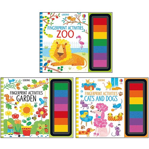 Fingerprint Activities Series 3 Collection 3 Books Set (Cats and Dogs, Zoo, Garden)