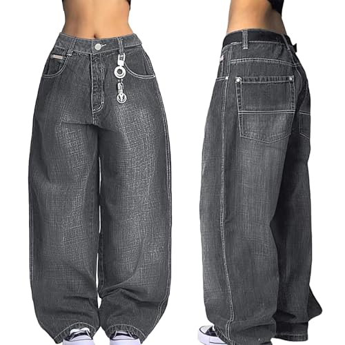 Image of EMMIOL Women Hip Hop 90s Vintage Baggy Jeans Denim Pants Mid Waist Jeans