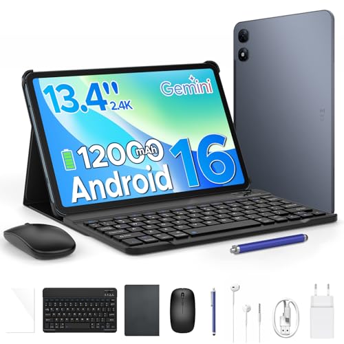 P13 Pro Tablet 13.4 Pulgadas 120Hz Android 16, 48GB RAM + 256GB(TF 2TB) Tablet con Teclado y Lapiz, T7280 Octa-Core, 12000mAh/18W, 16MP+8MP, Gemini AI, Widevine L1, Face ID, Dual SIM 4G, Gris