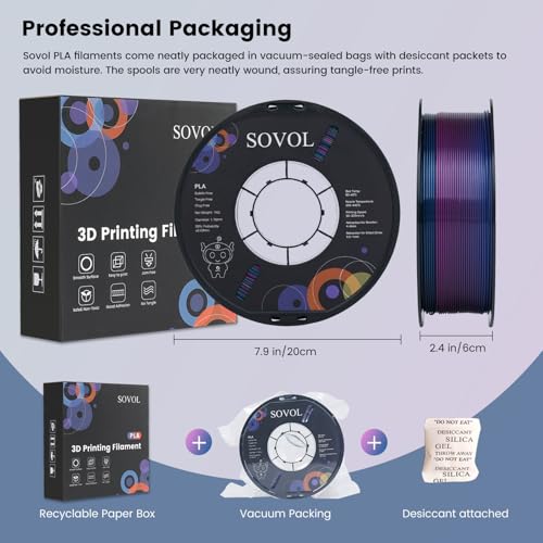 Image of Sovol 3D Printer Silk Shiny Multicolored Fast Change Rainbow PLA 1kg (2.2 lbs) Spool 3D Printing Materials, Dimensional Accuracy + /- 0.03 mm, 1.75 mm, Purple Rainbow