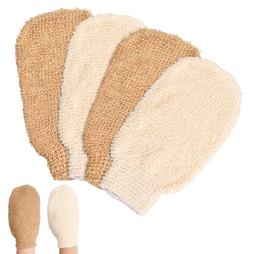Cozlly 2 Pares Guante Exfoliante Cuerpo de Yute, Guante Exfoliante Corporal Natural, Manopla Exfoliante Baño, Guante Exfoliante Corporal Crin para Hombres Mujeres Limpiar Euerpo Spa Masaje Exfoliación