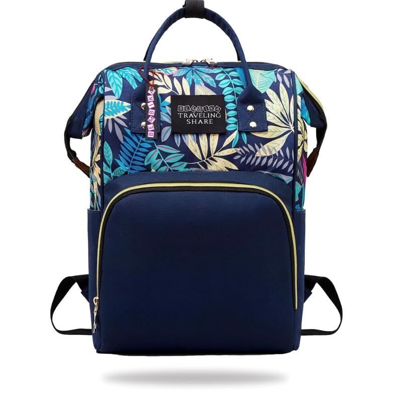 Living Traveling Share Diaper Bag Backpack, Navy Blue Floral Print, Multi-Function Storage, Insulated Bottle Compartment, Wide Opening Design-image-46