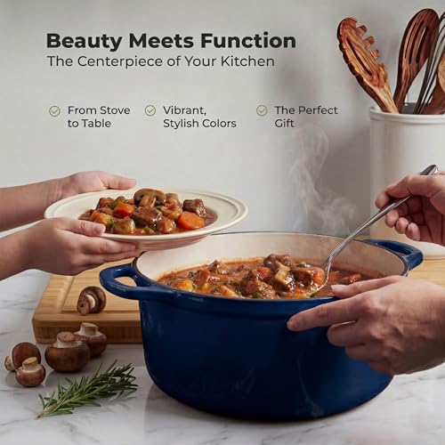 Image of Zulay Kitchen 6.4QT Enameled Cast Iron Dutch Oven Pot with Lid, Heavy-Duty Soup Pot for Stews, Braising, Roasting & Sourdough Bread Baking, Oven Safe up to 500F - Lapis Lazuli
