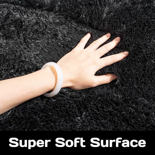 Round Fluffy Rug 8FT Black - Super Soft Circle Rug for Kids & Nursery - Shaggy Fuzzy Plush Carpet for Boys & Girls Room