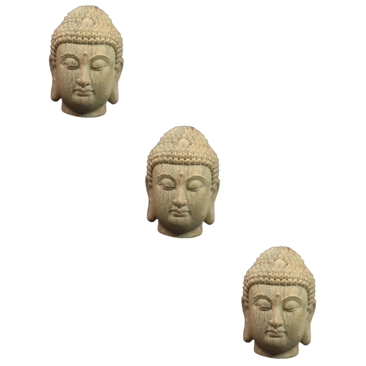 Cabilock Lot De 3 Statues De Bouddha en Bois Décoration Sculpture Spirituelle Exquise Et Artisanale