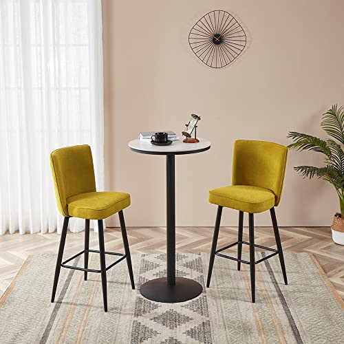 Cozy Castle Rustic Linen Counter Stool Set Of 2, 26-Inch Bar Stools With Metal Frame, Striped Tufted Back Stool Chair For Kitchen Counter, Dining Room, Mustard Yellow #TOP3