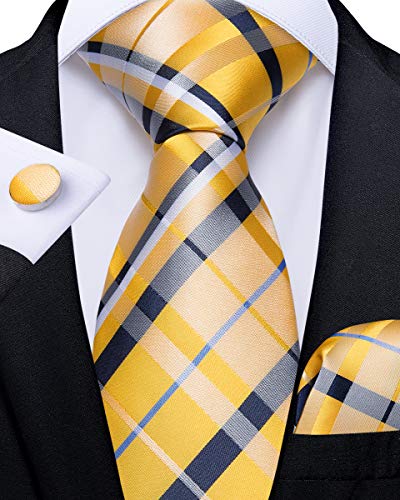 Image of DiBanGu Silk Zipper Ties for Men,Paisley Solid Plaid Pre-tied Tie and Pocket Square Cufflinks Set Formal Adjustable Necktie