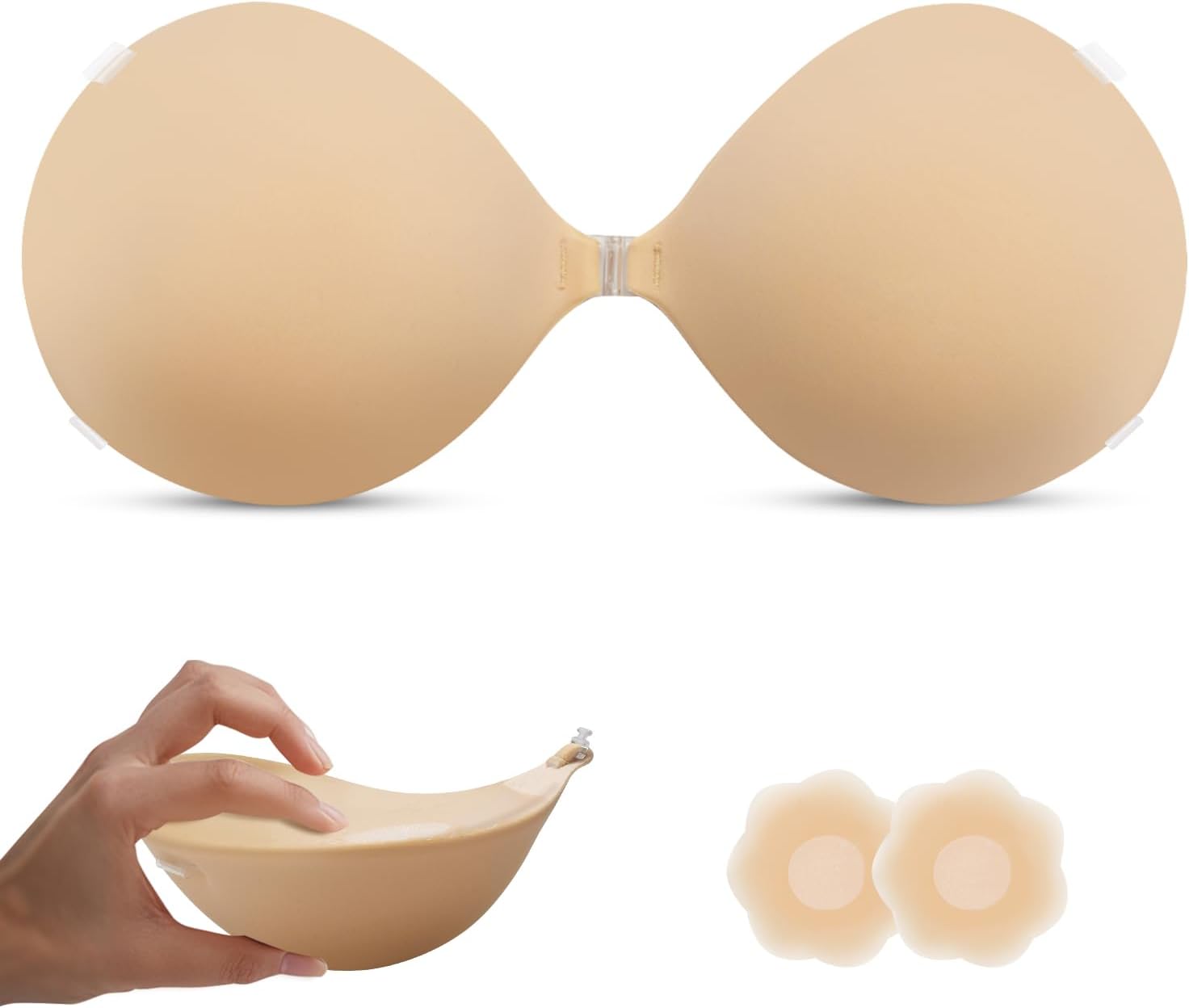Super Thick Backless Strapless Bra for Push Up, Padded Adhesive Invisible Sticky Bra for Women