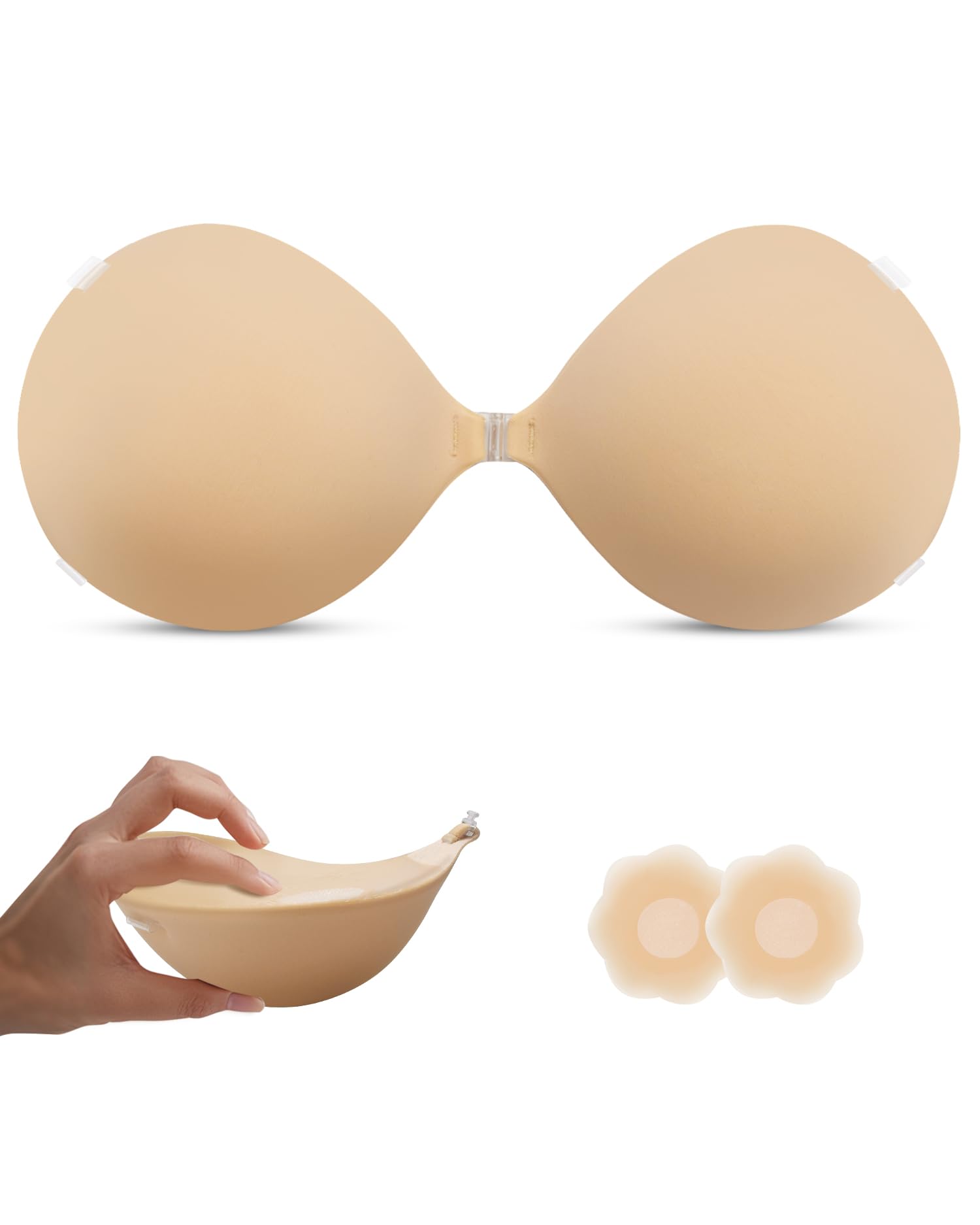 Reggiseno senza spalline super spesso senza spalline per push-up, reggiseno adesivo invisibile imbottito per le donne
